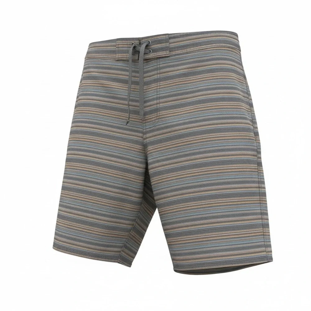 prAna Mens Striped Board Shorts Blue‎ Tan Grey Swim Trunks Size 36